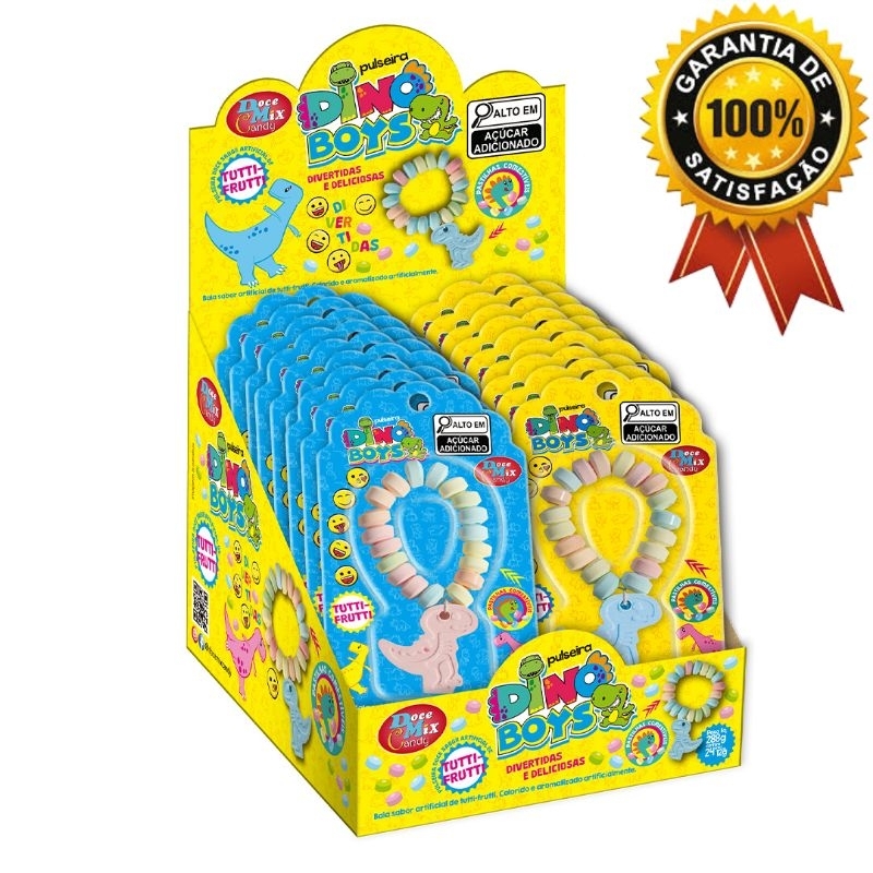PULSEIRINHA COMESTIVEL - DINO BOYS SABOR TUTTI-FRUTTI 24UN × 12G
