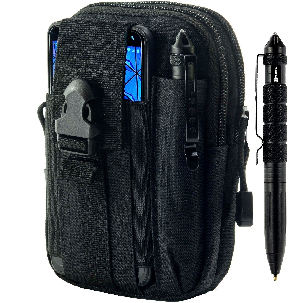 Pochete Bolsa Porta Treco Tático Militar Molle M1 + Caneta Tática
