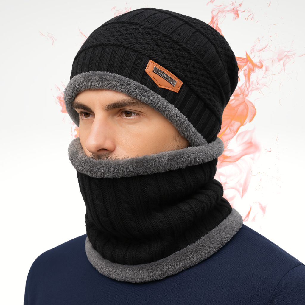 Kit Touca Gorro Forrado + Cachecol Lã Pelinho Frio Inverno Confortável Masculino Feminino Liso