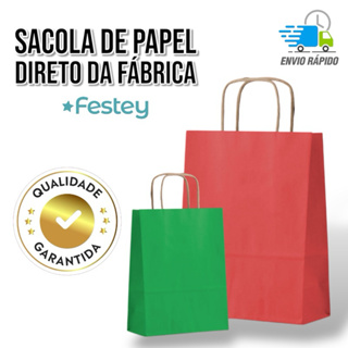 SACOLA DE PAPEL COLORIDA PP ALÇA KRAFT em Oferta na Shopee