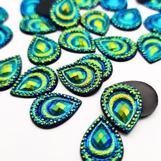 Chaton Resina Gota Pavão 13x18mm - Preto Ab - Base Reta em Oferta na Shopee