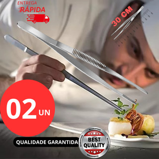 Pinças Culinárias 30cm em Aço Inox Profissional para Churrasco Sushi e Cozinha kit com 1 ou 2
