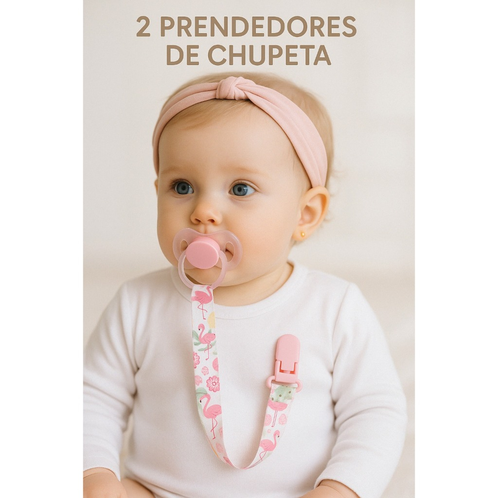 Kit 2 Prendedores De Chupeta Bico Para Bebe Original Universal Baby Menina Estampas lindas e Delicadas