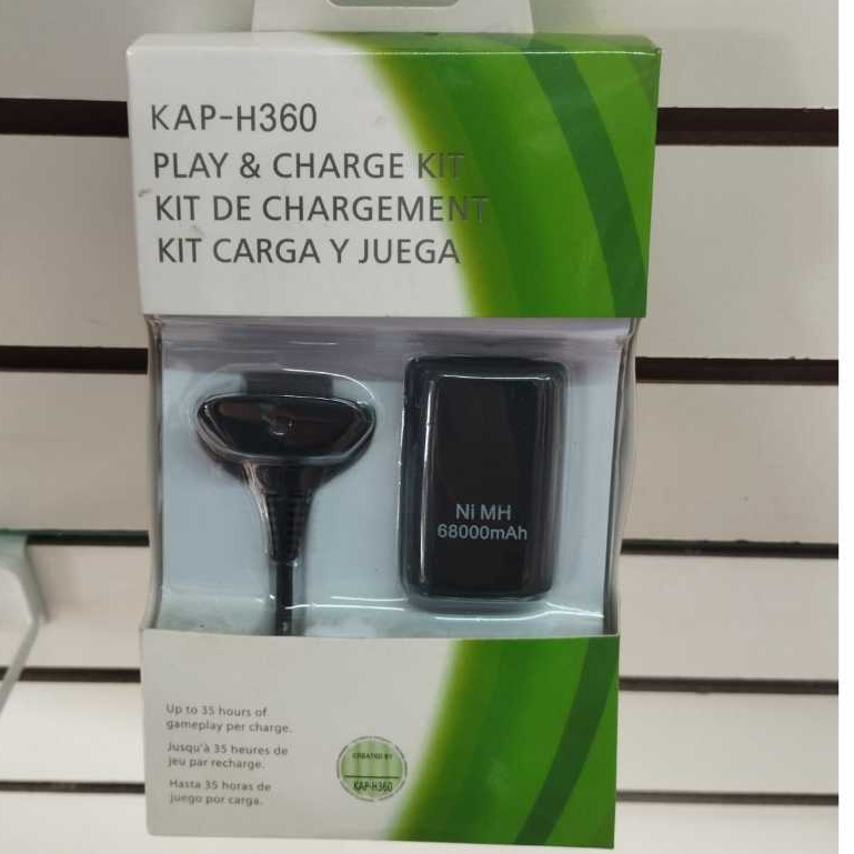 Kit Play and Charge Xbox 360 KAP-H360 Bateria Recarregável Cabo Carregador