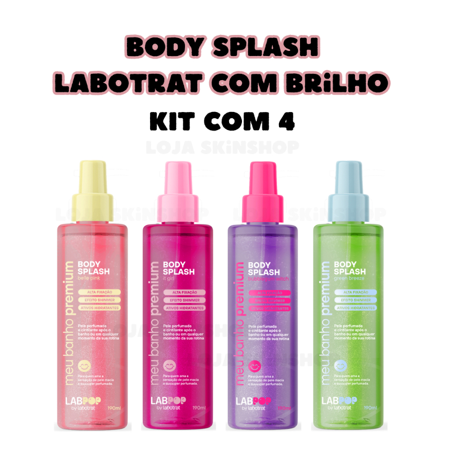 Body Splash Labotrat LabPop Meu Banho Premium Com Brilho KIT COM 4: Belle Pink, It Girl, Bubblegum Witch, Green Breeze