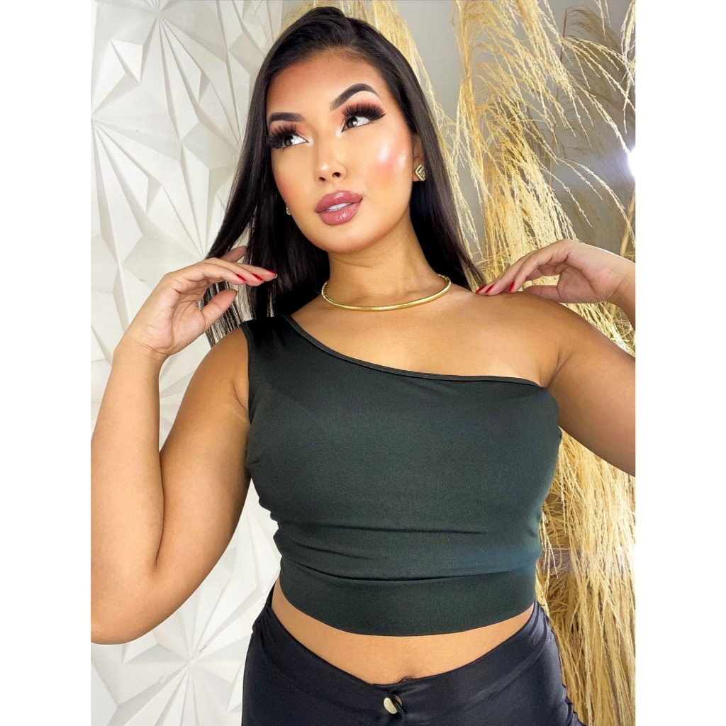 Kit 4 Cropped Feminino Top Uma Alça Tecido Suplex Blusinha Feminina Proteção UV50+ Toque Poliamida