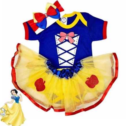 Body, Bebê temático mesversario princesa Disney Branca de neve menina + laço + saia de tule
