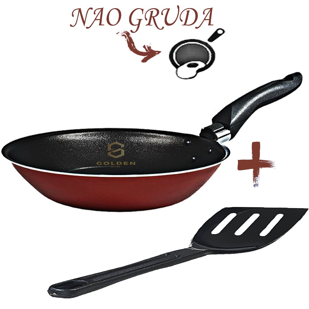 Frigideira Francesa 18 cm Antiaderente Teflon Não Gruda com Espátula Cor Vermelha