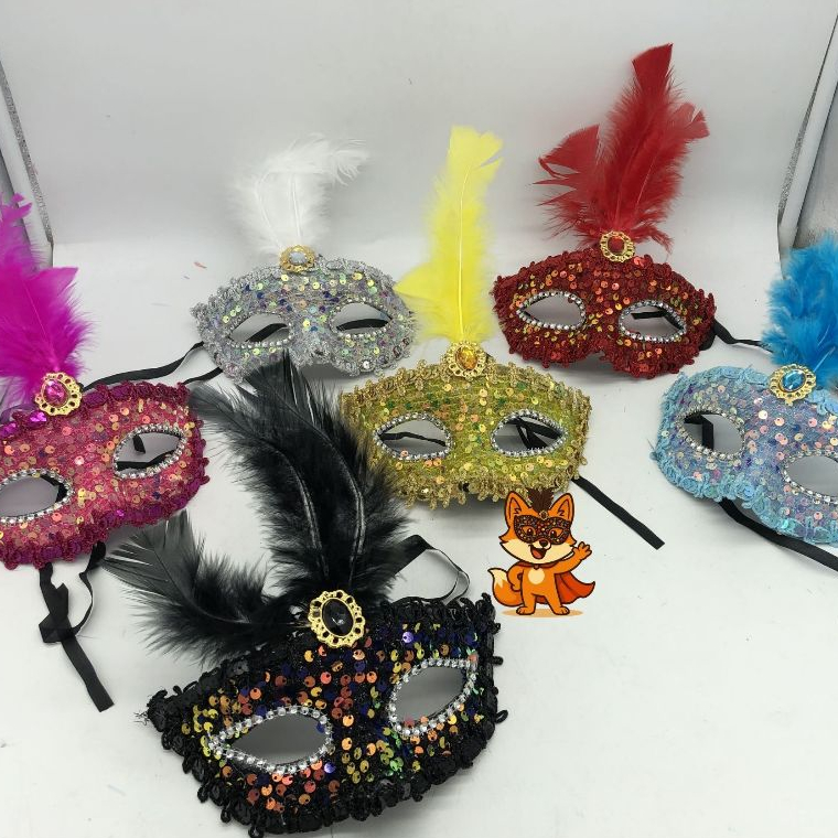 Máscara de Lantejoulas com Pena para CARNAVAL, BAILE, FESTA, EVENTOS, FANTASIA