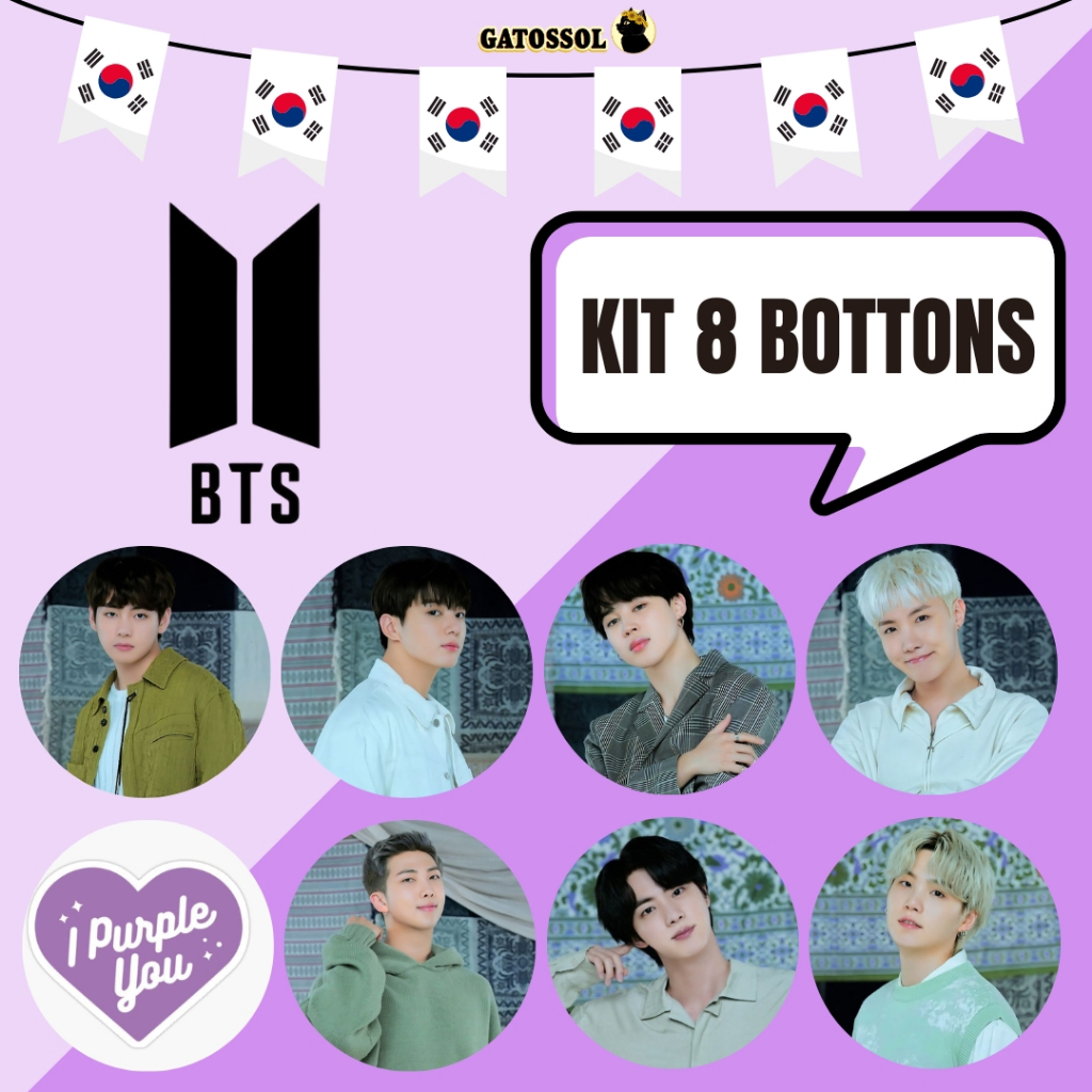 KIT BTS 8 Bottons 4,5CM Broche ARMY KPOP-IDOL-COREANO- K-POP Bottom/botton Boton Buton alfinete Boton Button Pin em Oferta na Shopee