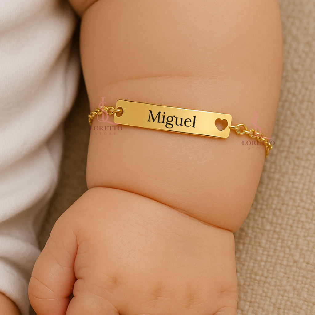 Pulseira infantil com Nome Gravado a Laser Ah199