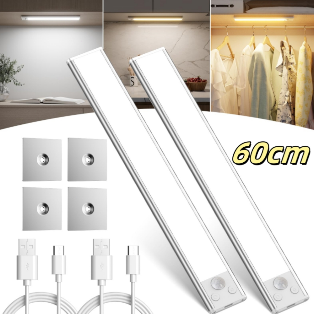 MEDOOSI 60cm 3 Cores luzes/ Luminária LED com USB Recarregável detector de movimento e sensor presença lâmpada decoração