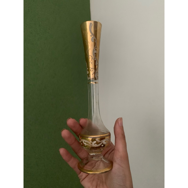 Vaso Solitário Vintage Floreira Vidro Dourado Decoração Clássica Antigo Antiquario