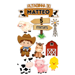 topo de bolo fazendinha menino com nome e idade