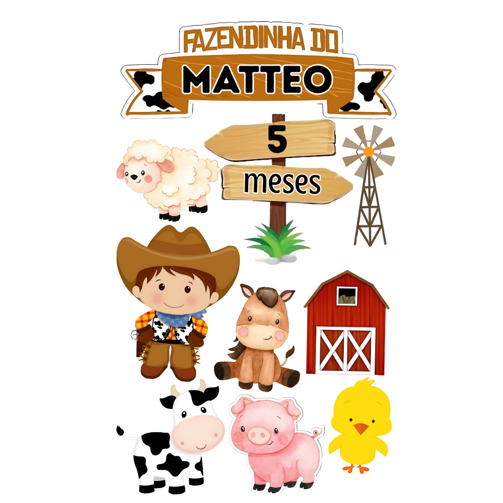 topo de bolo fazendinha menino com nome e idade — imagem 2 de 2