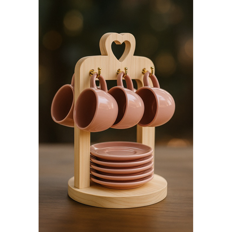 Jogo 6 Xicara Café Com Pires Porcelana Rosa com Suporte Coração - Mundo da Porcelana em Oferta na Shopee