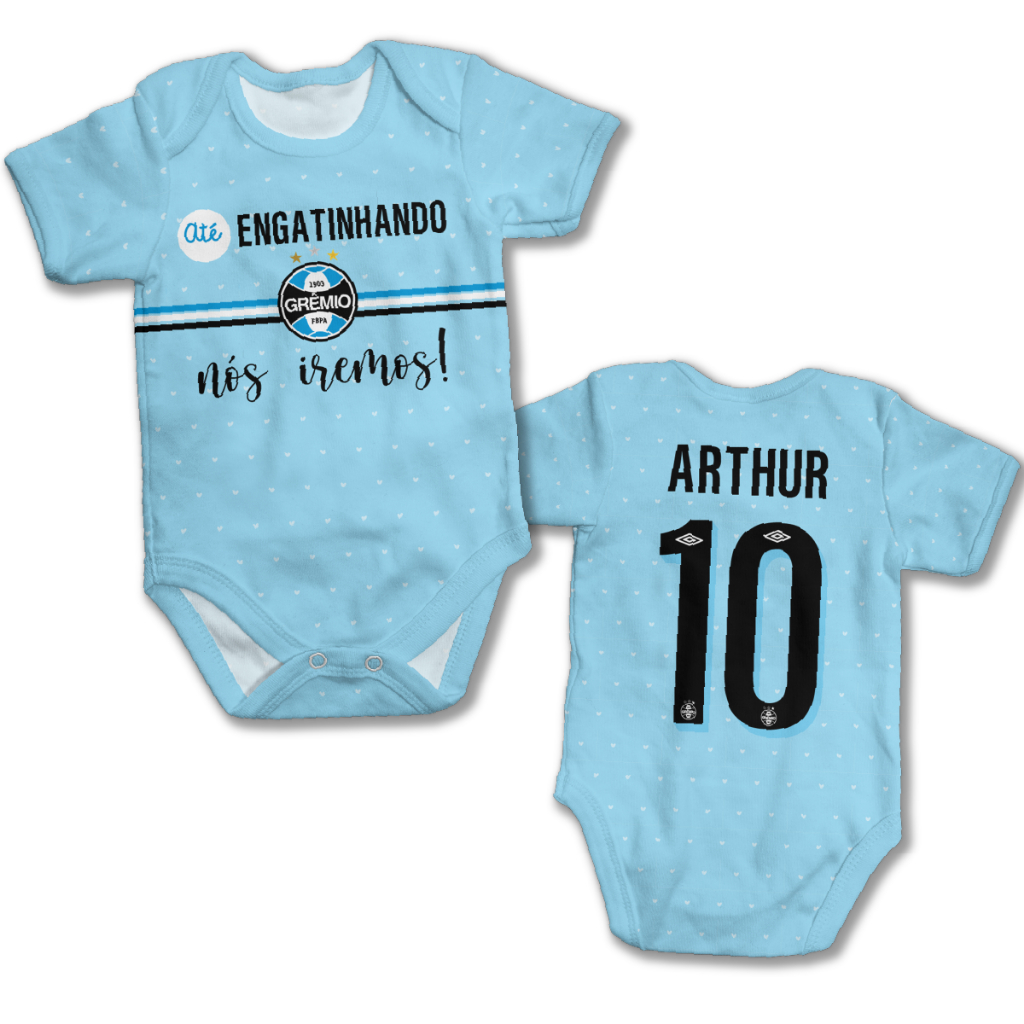 Body bebê grêmio até engatinhando azul personalizado com nome em Oferta na Shopee