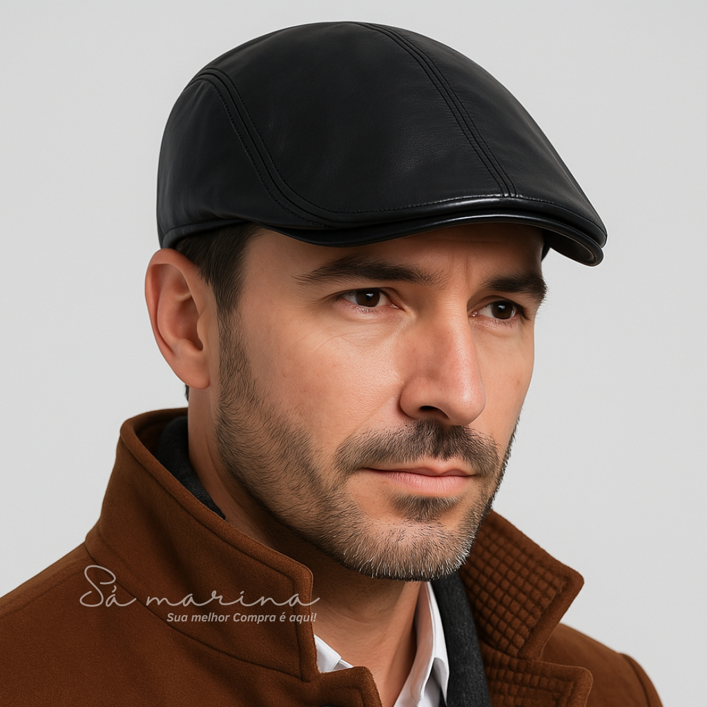 Boné Boina Masculina Italiano em Couro Artista em Oferta na Shopee