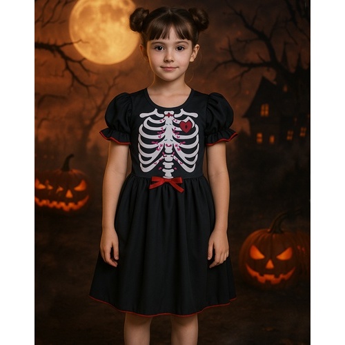 Vestido Caveira Mexicana Halloween Bruxa Infantil e Adulto Fantasia Dia dos Mortos