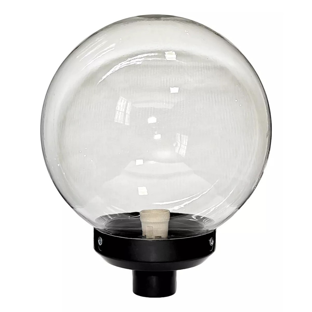 Globo 15x30 Acrílico Transparente P/ Poste Com Base Preta e Soquete E-27