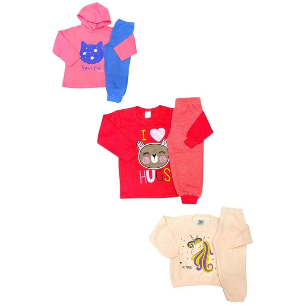 KIT COM 3 CONJUNTOS FEMININO INFANTIL DE INVERNO TAMANHO 1 ANO