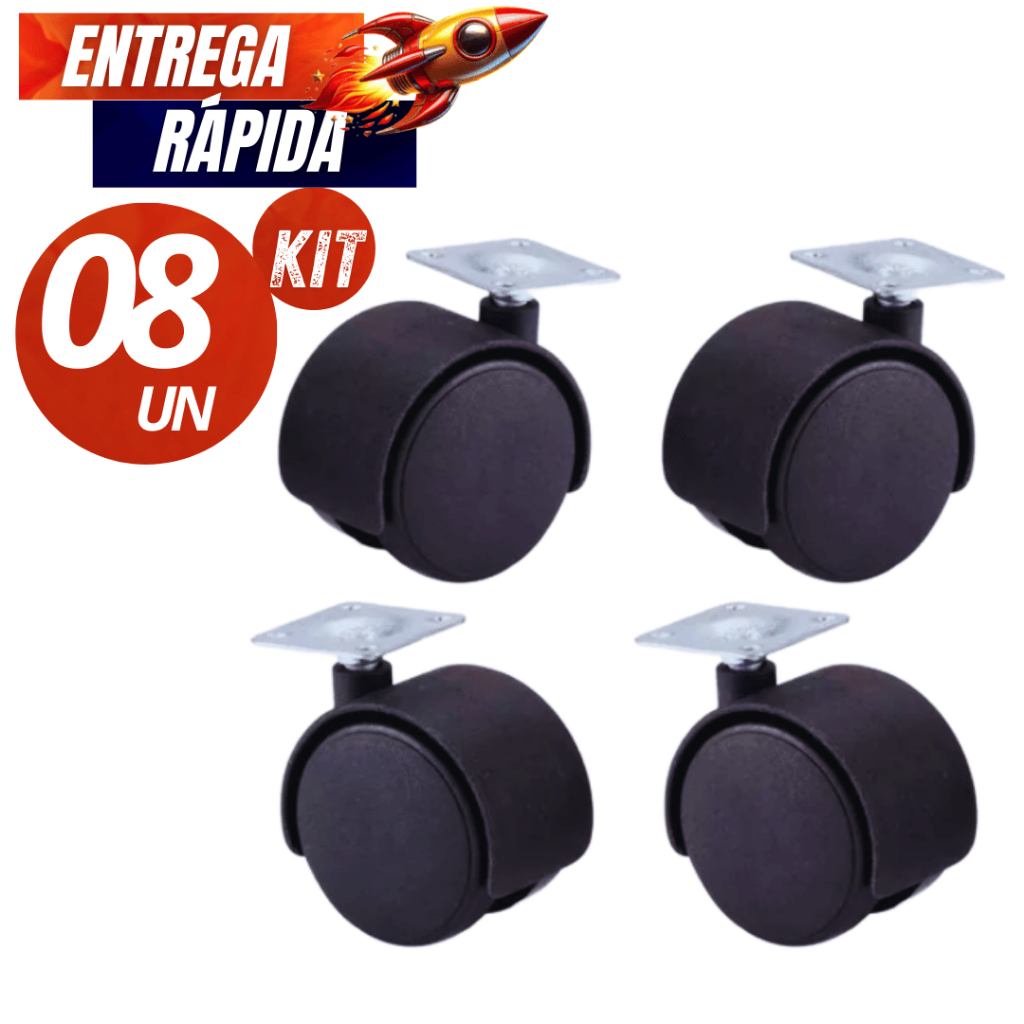 Kit 08/04  -  Rodízio Giratórios 2" Rodinhas Para Cadeira de Escritório Gamer Anti-risco Pino Qualidade Garantida