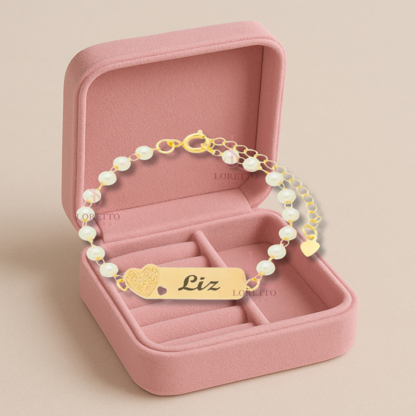 Pulseira de Crinça com Nome Garavado a Laser Perola  Ah199 em Oferta na Shopee