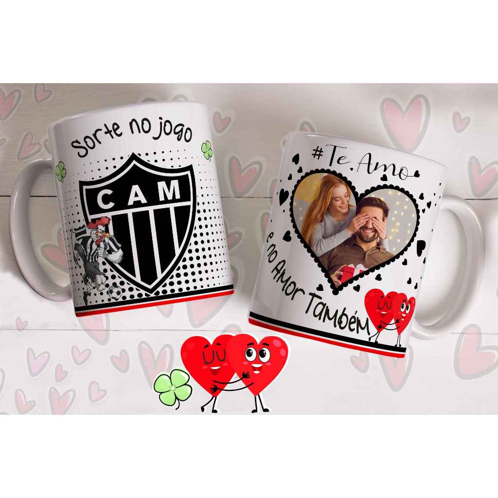 Caneca sorte no jogo e no amor com foto do casal personalizada