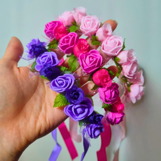 Arranjo de Flores Porta Coque de Flores em 1 e 2 cores com fita em Oferta na Shopee