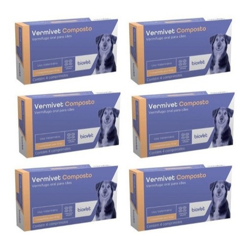 Kit 6 Caixas Vermífugo Vermivet 600mg Cães e Gatos 4 Unididades em Oferta na Shopee