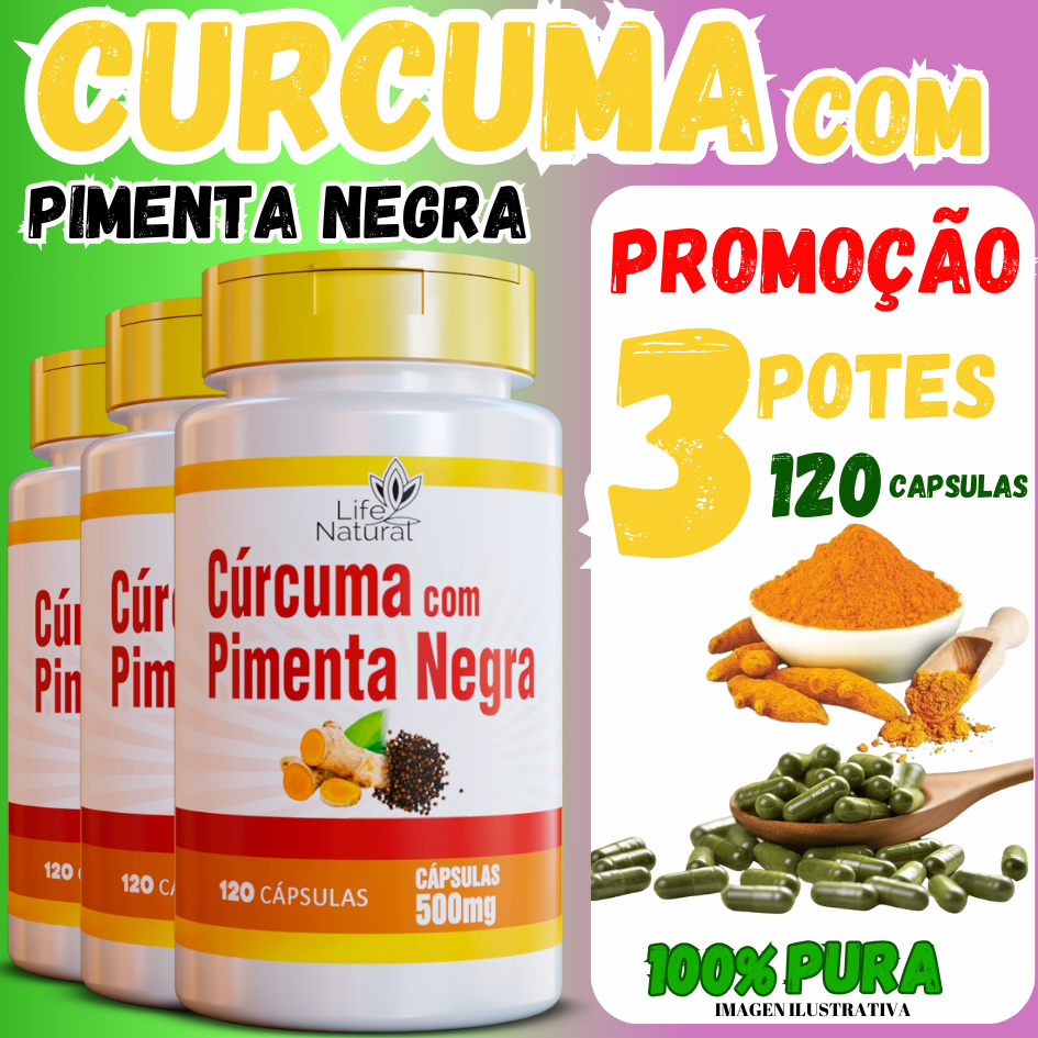 Curcuma Longa 120 Capsulas com P. preta legitima 100% Pura