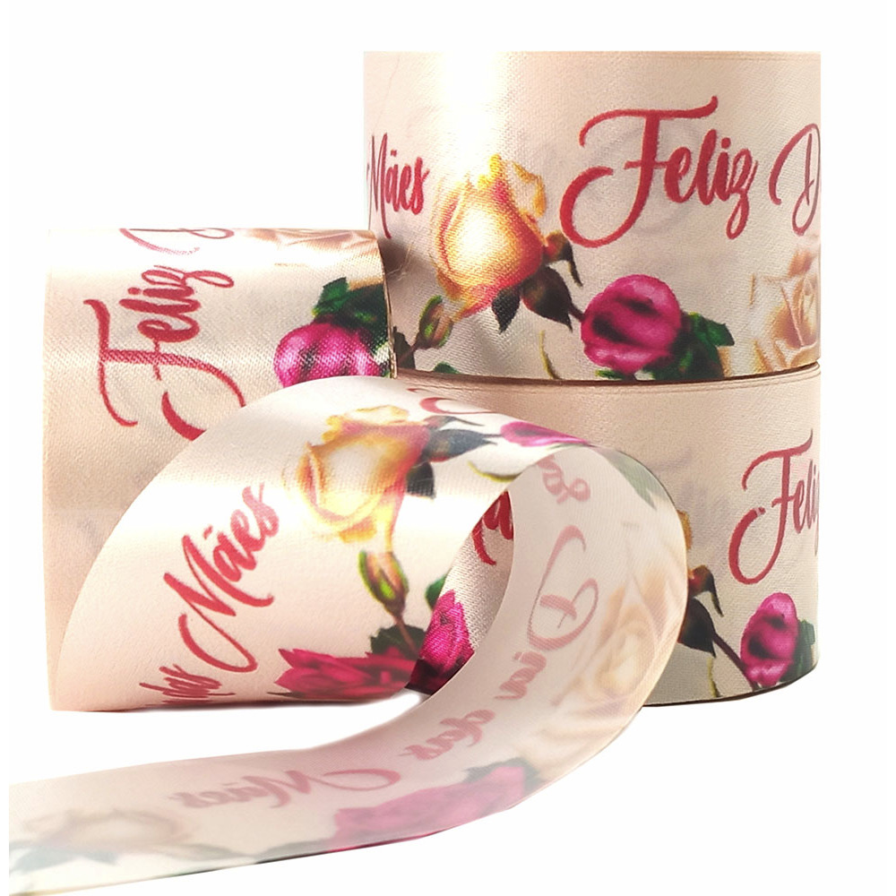 Fita de Cetim Dia da Mães 35mm/N7 Peça com 10 metros Cor Creme em Oferta na Shopee