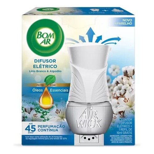 Bom Ar Difusor Elétrico + Refil Lírio Branco e Algodão – Perfume de Ambiente