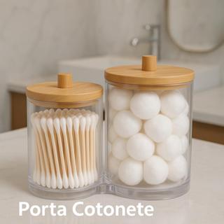 Organizador Duplo Porta Cotonetes Algodão Maquiagem Acrílico E Bambu em Oferta na Shopee