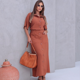 Conjunto Alfaiataria Camise e Saia Femenino com bolsos e Botao e manga Moda evangelica em Oferta na Shopee