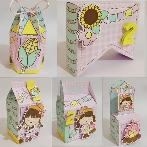 Kit caixinhas para decoração de festa e lembrancinhas de aniversário personalizada no tema Festa Junina Menina