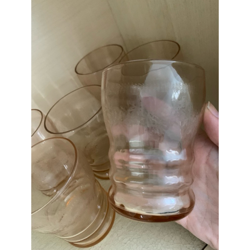 Jogo de 6 Copos de Vidro Vintage Rosê Antigo Antiquario Clássico Casa Cozinha Decoração