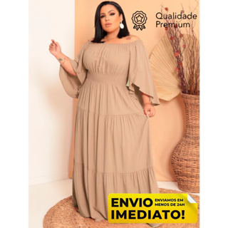 Vestido Longo Plus Size Manga Flare 3/4 Vestido De Festa Plus Size em Oferta na Shopee