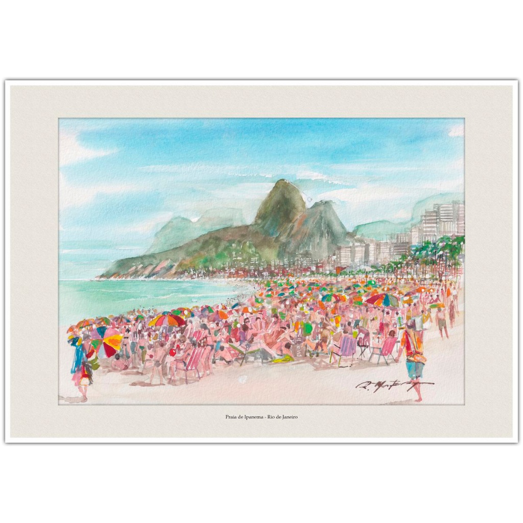 Praia de Ipanema - Rio de Janeiro | Arte Aquarela para Quadro Decorativo | Decoração Elegante | A4 em Oferta na Shopee