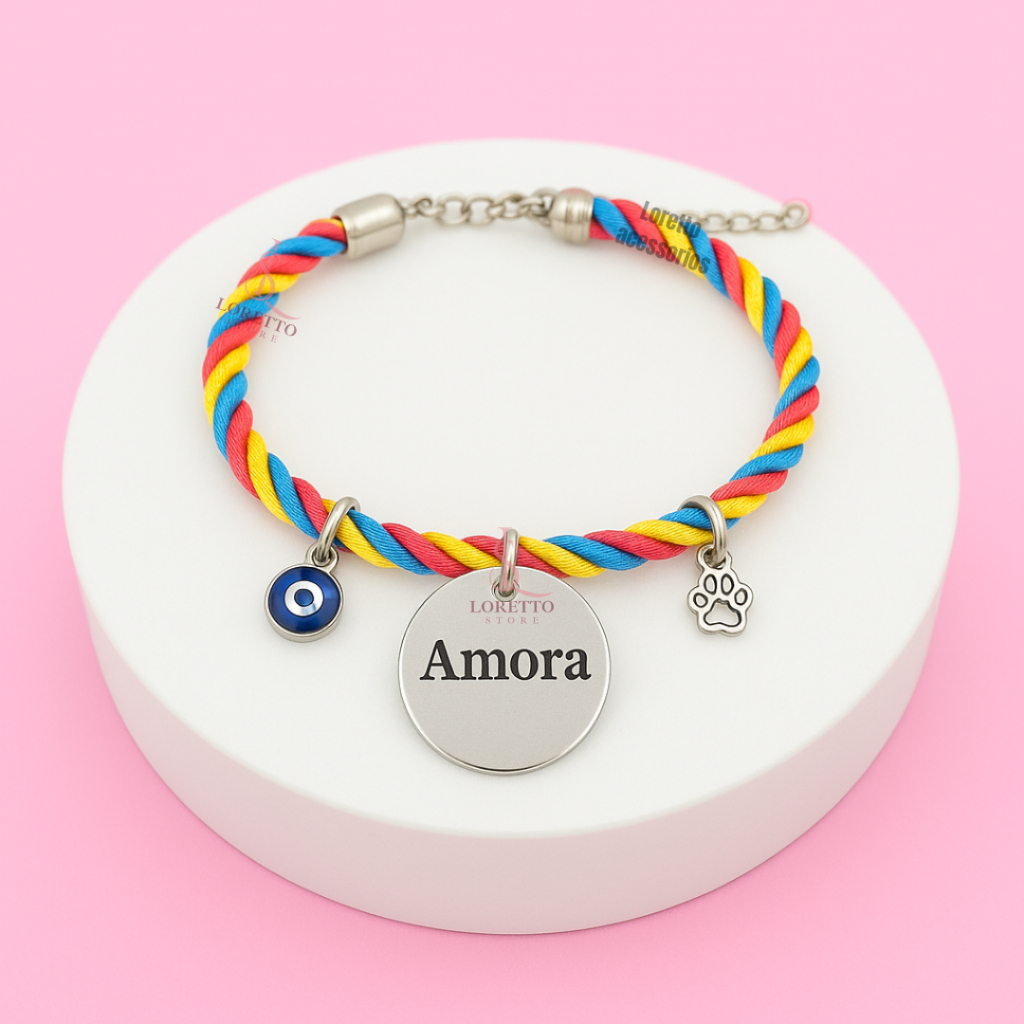 Coleira Pet com Placa de Identificação Aço Inox + Olho Grego e Patinha B10 em Oferta na Shopee