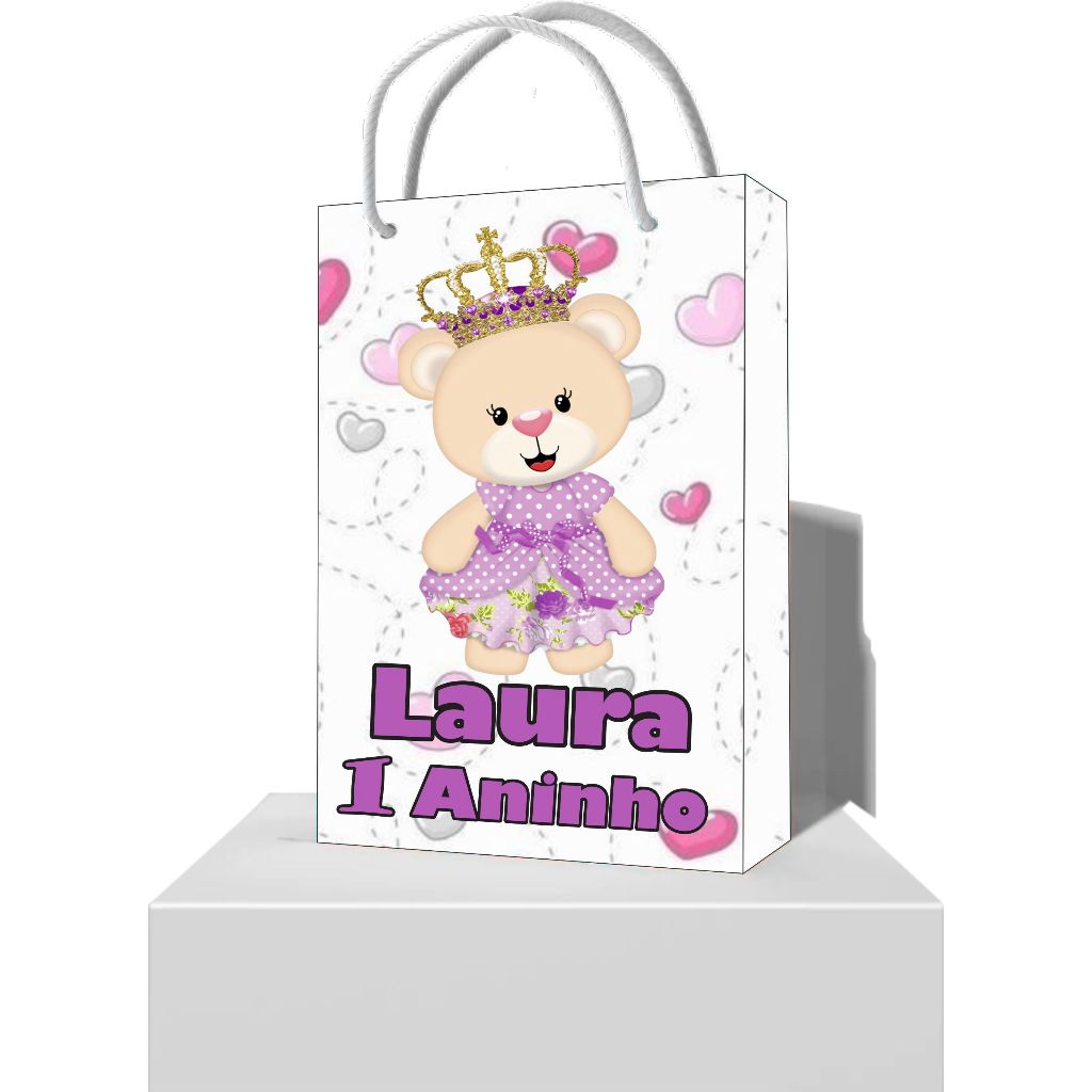 Sacolinha Personalizada Ursa Princesa - Sacolinha Surpresa para Lembrancinha Ursinha Princesa