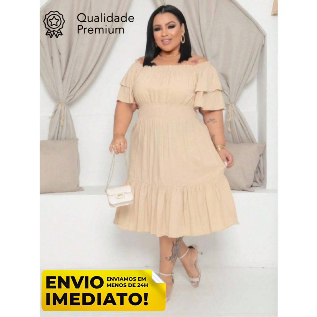 Vestido Plus Size Curto Moda Evangelica Blogueira Vestido Midi Tendencia em Oferta na Shopee