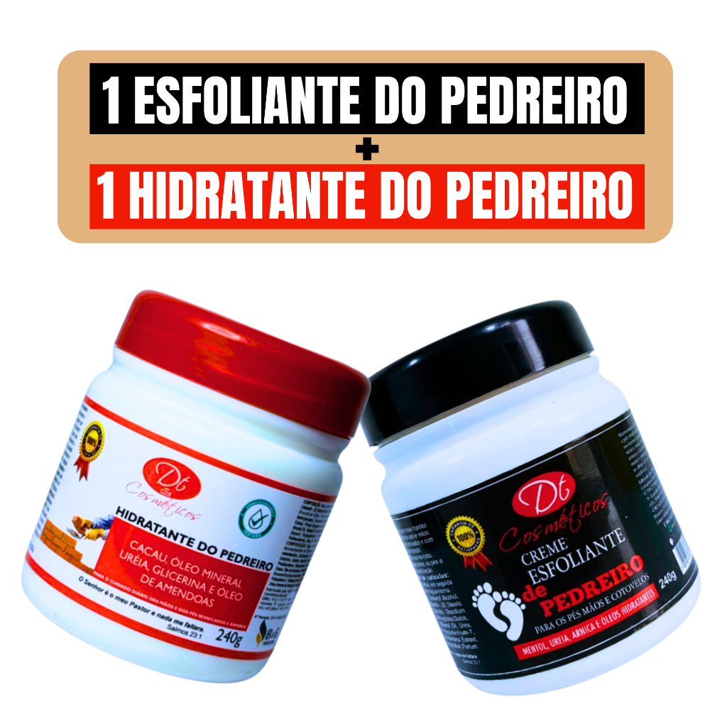 Kit Spa dos Pés 1 Hidratante do Pedreiro 240G + 1 Esfoliante do Pedreiro 240G com Óleo de amendoas Glicerina Ureia em Oferta na Shopee