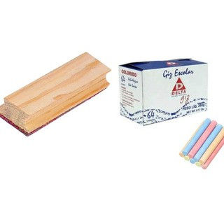 Kit Apagador pra Quadro Negro+ Caixa Com 64 Giz Colorido E Caixa Com 64 Giz Branco Promoção Kit Escolar