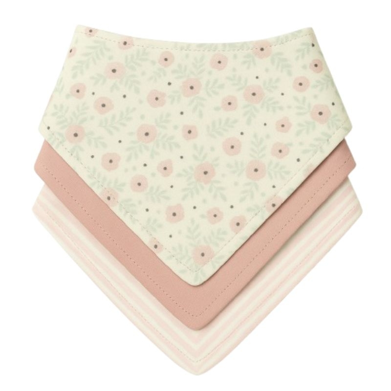 Kit com 3 Babador Bandana Bebê Menina 100% Algodão Floralzinho
