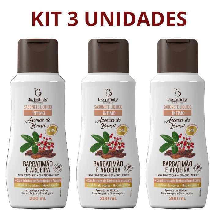 Kit 3 Un Sabonete Íntimo Feminino Barbatimão e Aroeira 200ml Bio Instinto Original em Oferta na Shopee