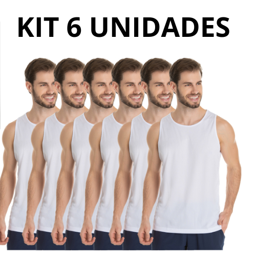 Kit 6 Camisas Regata Branca Proteção 100% Camiseta Poliéster Sublimação Com 6 unidades