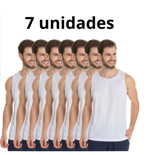 Kit 7 Camisas Regata Branca Proteção 100% Camiseta Poliéster Sublimação Com 7 unidades