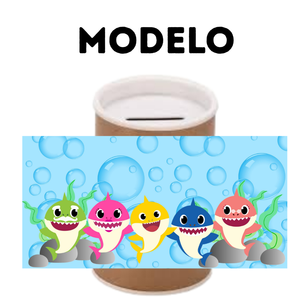 Rótulo Adesivo Cofrinho Babyshark Personalizado 10x6 Festa Infantil Lembrancinha