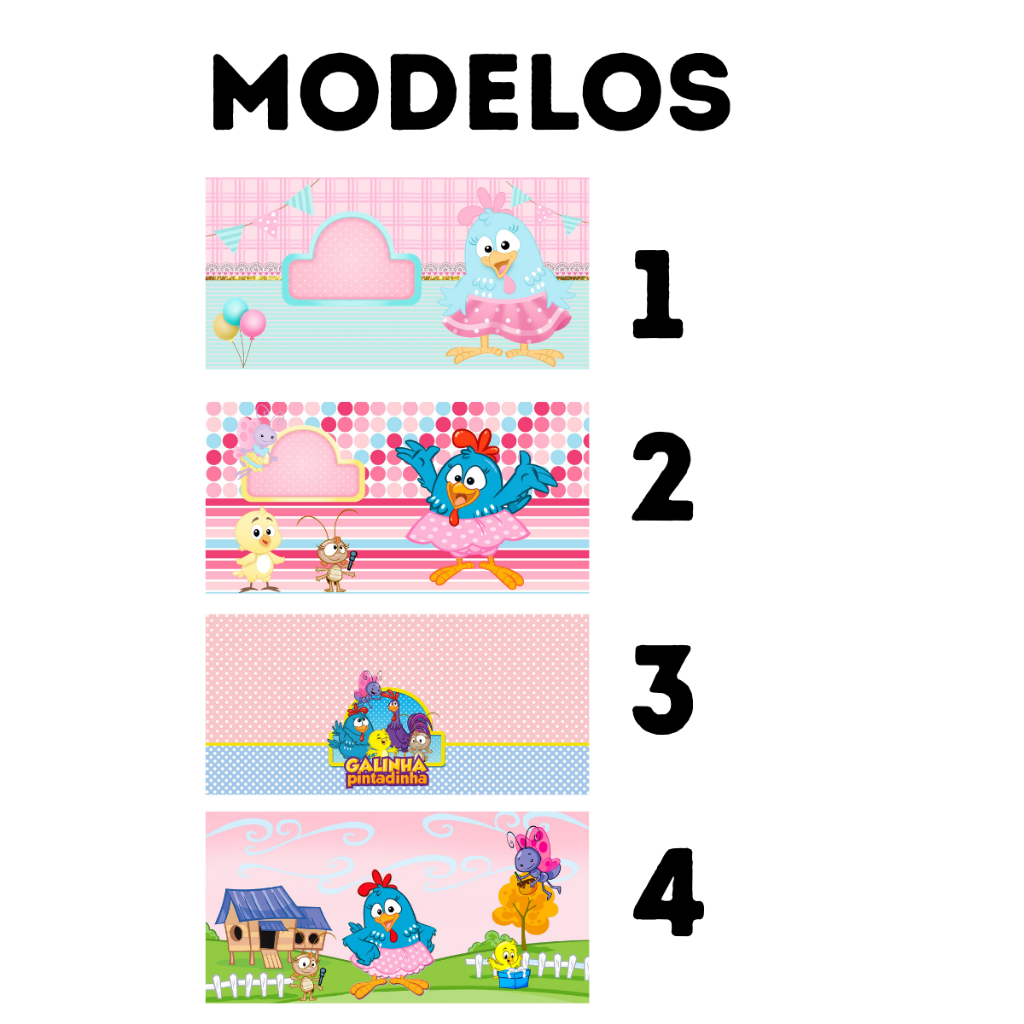 Rotulo adesivo para Cofrinhos Personalizados Tema Galinha Pintadinha Rosa Varios modelos/ Fazemos varios temas